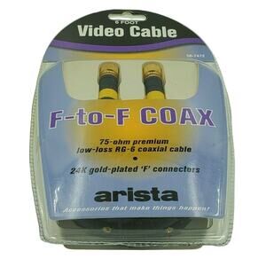 Arista 6 Foot Video Cable Coax F-to-F RG-6 24k Gold Plated F Connectors